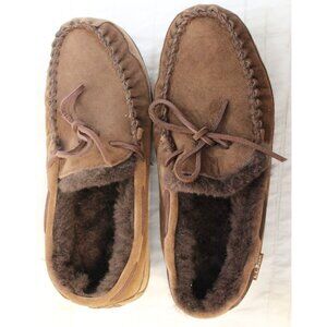 L.L. Bean Men's Brown Suede Slippers sz 10 Shearling Lined Wicked Good